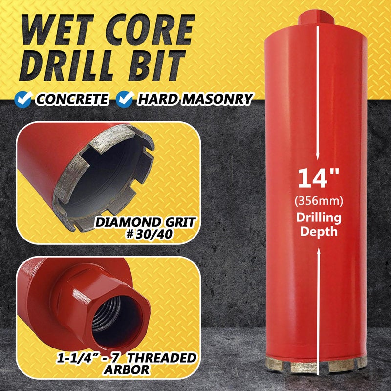 EDiamondTools 4" Wet Drill Core Bits for Concrete and Hard Masonry, 10mm Segment Height, 14" Drilling Depth, 1-1/4"-7 Arbor, Wet Only - Image 2